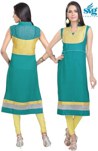 Digital Print With Plain Georgette Kurti