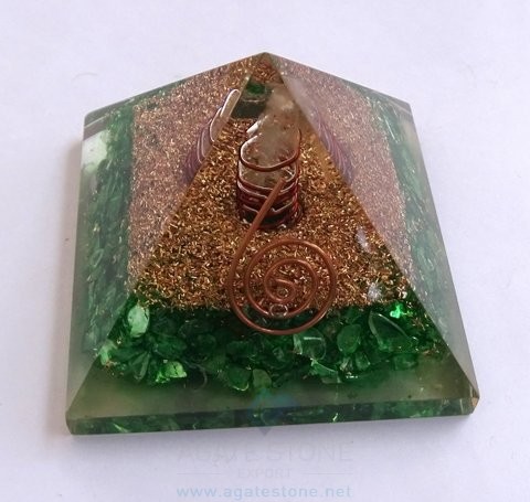 Green Orgone/ Orgonite Energy Pyramid With Crystal Point