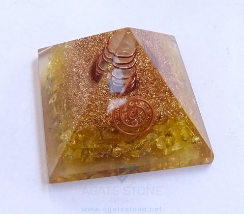 Yellow Orgone/ Orgonite Energy Pyramid With Crystal Point