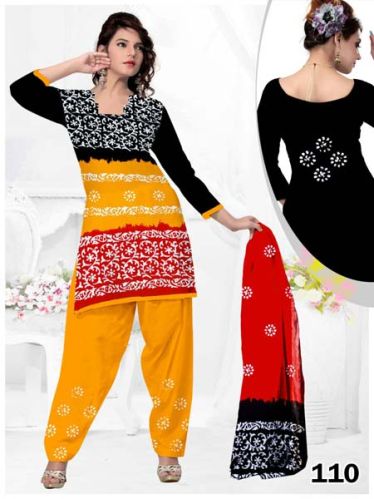 Plain Batik Printed Salwar Suit, Color : Multi Color