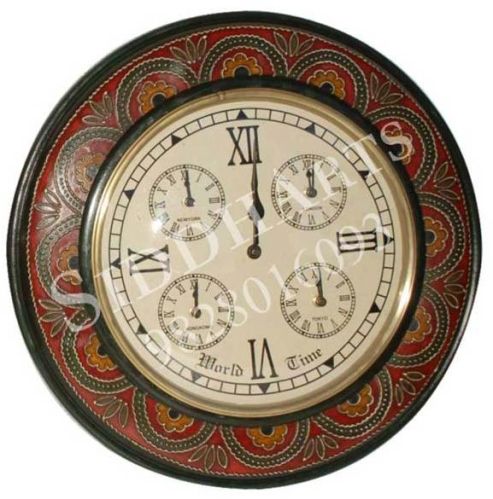 Wooden Hand Painted World Time Clock