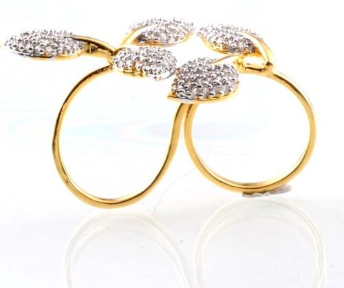 CZ 18K Gold Plated Double Finger Leaf Earrings