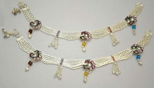 Meena Silver Anklets
