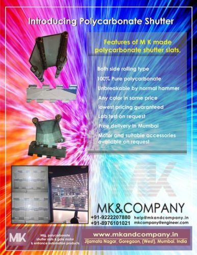 Polycarbonate Rolling Shutter, Color : Metallic