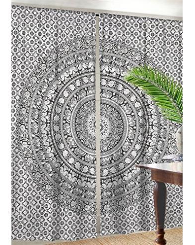 White Elephant Print Mandala Wall Curtain
