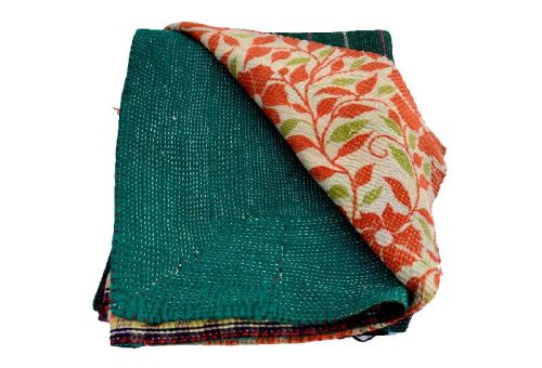 Flower Printed Handmade Kantha Twin Quilt, For Blanket, Size : 54x 89inch