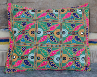 RAJASTHAN FASHIONS Cotton Embroidered Handmade Cushion Cover, Size : 17 X 17 INCH