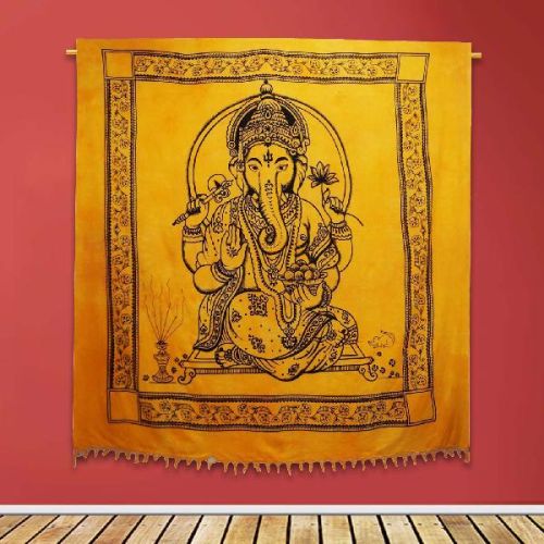 Indian Lord Ganesh Yellow Tribal Mandala Wall Hanging