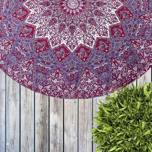 Red Star Print Mandala Round Tapestry Beach Throw Towel