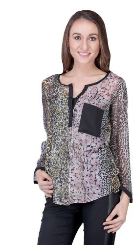 Shiks Vogue Printed V Neck Chiffon Top