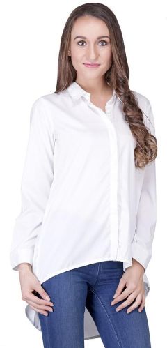 Shiks Vogue Solid White Dipped Hem Shirt