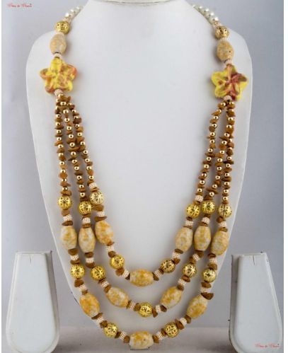 Fashion Necklaces - Three-layered Neck Piece Attached To White Pearls.