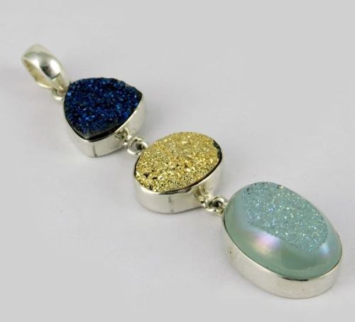 Oval/Triangle Druzy Pendants, Color : Blue, Brown, Green