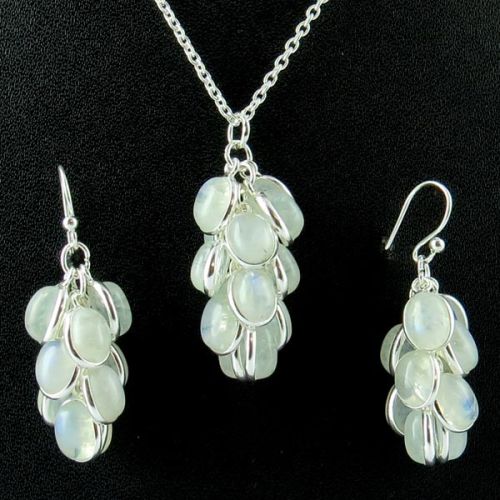 925 Sterling Silver Jewelry Rainbow Moonstone Set, Color : White