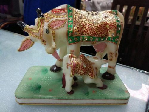 Polished Marble Cow Statues, For Home, Office, Shop, Temple, Size : Multisizes