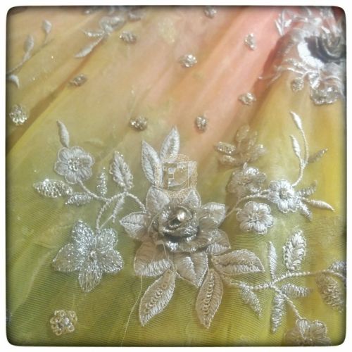 Fabcouture Net 3D Flower Embroidery, Width : 44