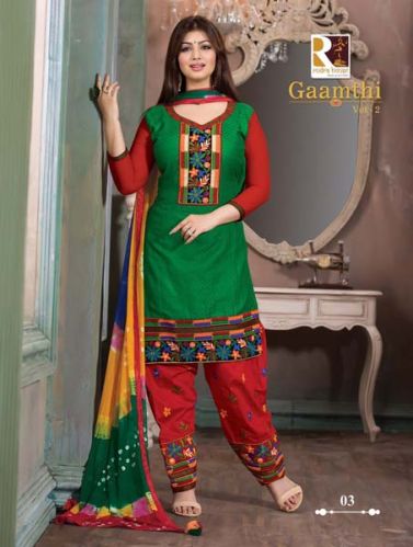 Stitched Checked Chanderi Ladies Cotton Salwar Suits, Size : M