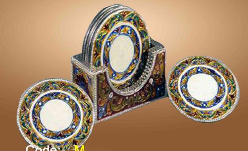 Polished Printed Meenakari Tea Coaster Set, Size : Multisizes