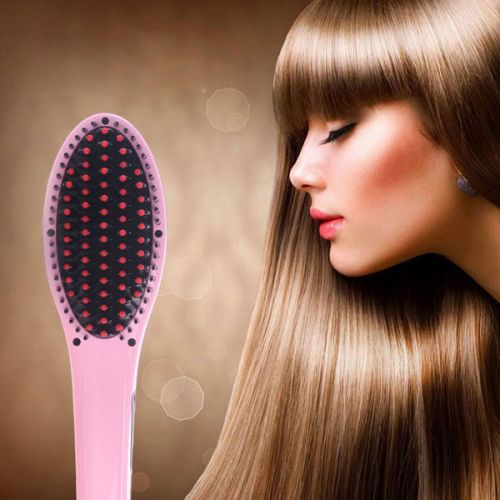 Electric Hair Straighteners Comb Brush, Packaging Type : pink