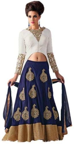 Fs2320georgette Embrodary Work Blue Semi Stitched Anarkali Type Suit