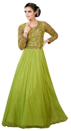 Fs2500 Aryadress Pistta Georgett /Soft Net Embrodary Work Anarkali Ty