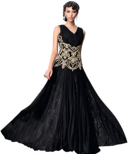 Black Semi Stitched Anarkali Gown