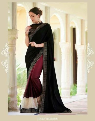 BLACK & CREAM DESIGNER EMBROIDERED PARTY WEAR SAREE