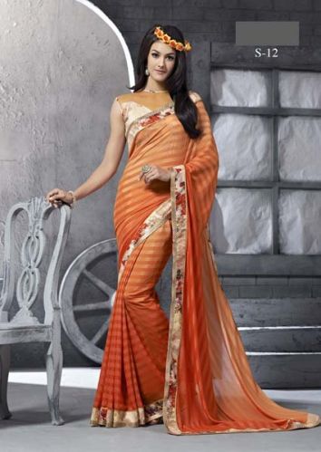 Digital Printed Orange Party Wear Saree