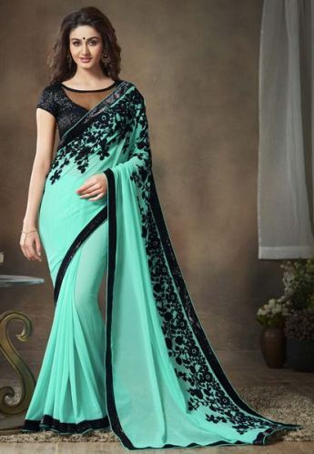 Designer Aqua Blue Georgette Party Wear Saree