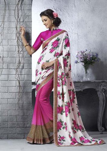 Designer Printed Offwhite Party Wear Saree, Gender : WOMEN