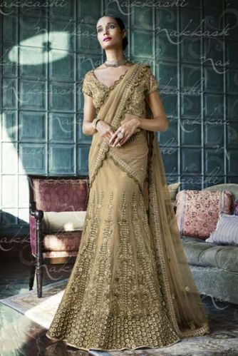 Ethnic Designer Beige Net Bridal Lehenga, Gender : Women