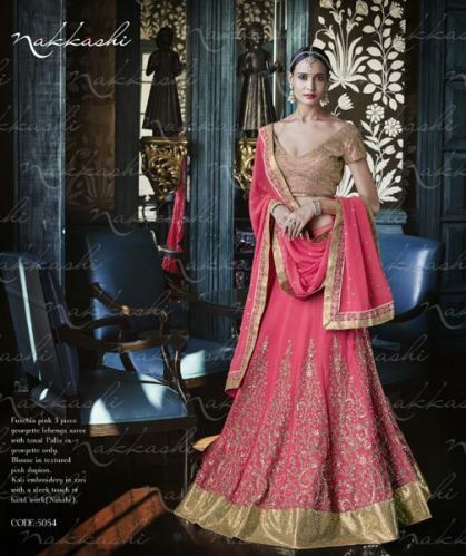 Ethnic Designer Embroidered Fuchsia Pink Georgette Bridal Lehenga