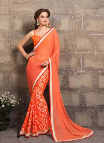 ORANGE DIGITAL PRINTED PARTY WEAR SAREE, Gender : WOMEN