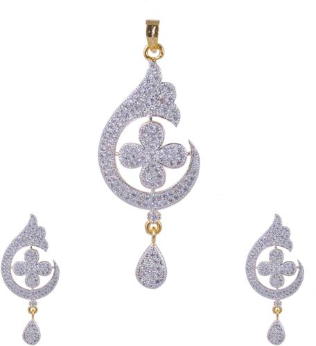 American Diamond Cz Pendant With Earring Set