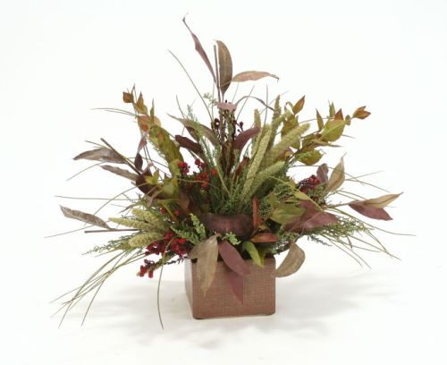 Dried Fall Piece Square Etched Autumn Copper Pot