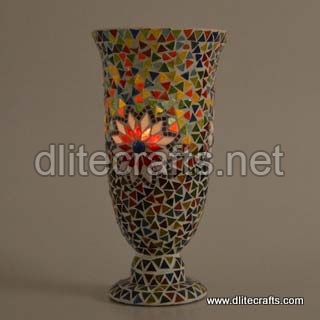 Glass Mosaic Color Candle Holder, For Home Decor, Color : Multi