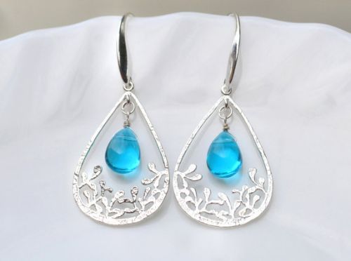 Blue Dangle Earrings Aquamarine Crystal Earrings Light Blue Crystal Dr