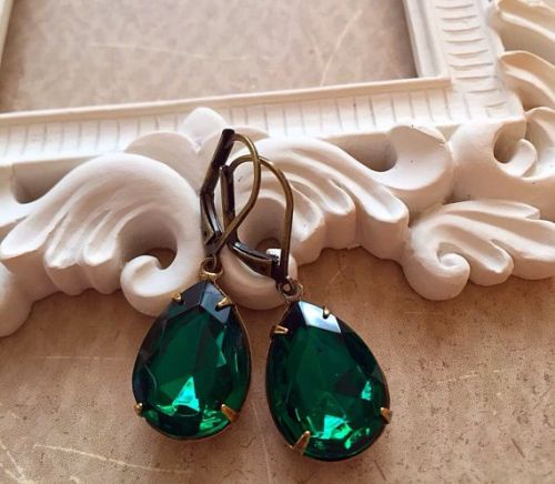 Emerald Earrings Victorian Jewelry, Color : Green