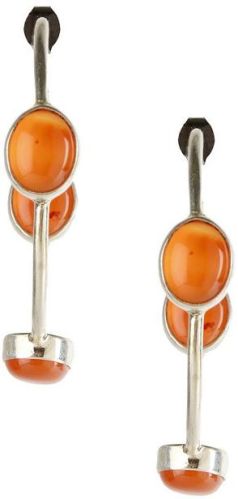 Handmade Orange Silver Hoop Earrings, Color : Carnelian