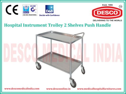 2 SHELVES PUSH HANDLE INSTRUMENT TROLLEY