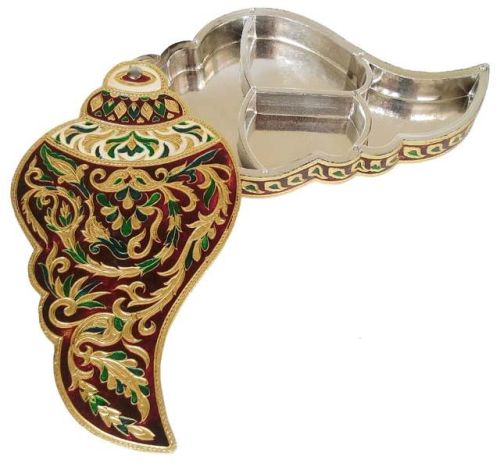 Counch Shaped, Flower Designed Hand-made Meenakari Decorative Platter/