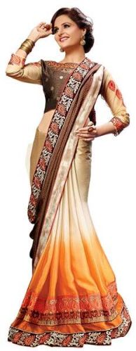 Shonaya Tan Colour Georgette Embroidered Sarees