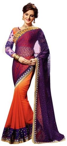 Shonaya Blue Colour Georgette Embroidered Sarees