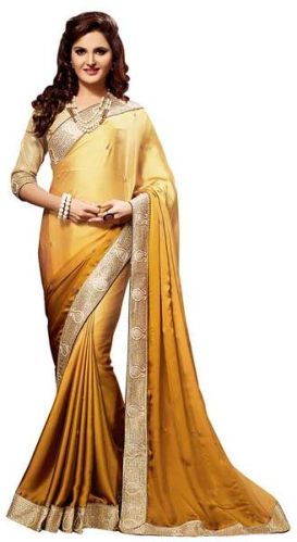 Georgette Embroidered Sarees, Color : Golden