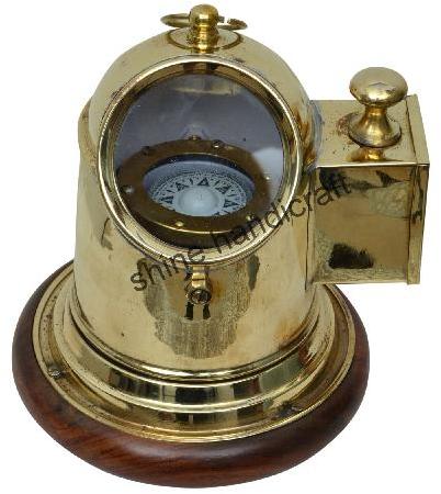 Brass Binnacle Compass Lamp Nautical Compass With Wooden Base