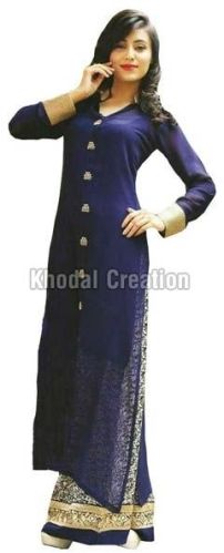 Blue Colored Embroidered Plazoo Salwar Suit, Occasion : Casual