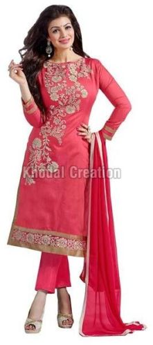 Ealegant Pink Georgette Straight Suit Chanderi, Occasion : Party Wear