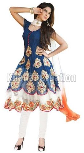 Morepank Designer Blue Anarkali Suits, Size : Unstiched