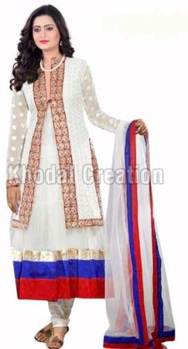 Stylish White Colored Anarkali Suit, Occasion : Party Wear