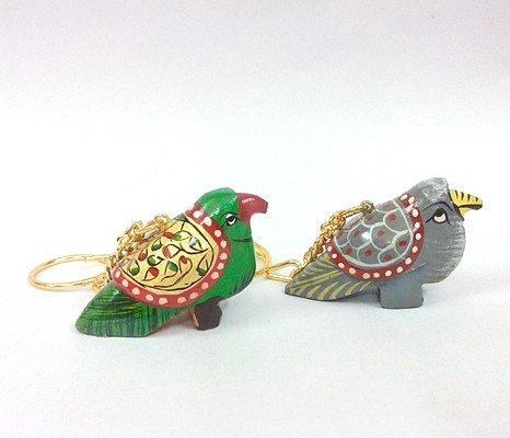 Carved Painted Bird Keychain